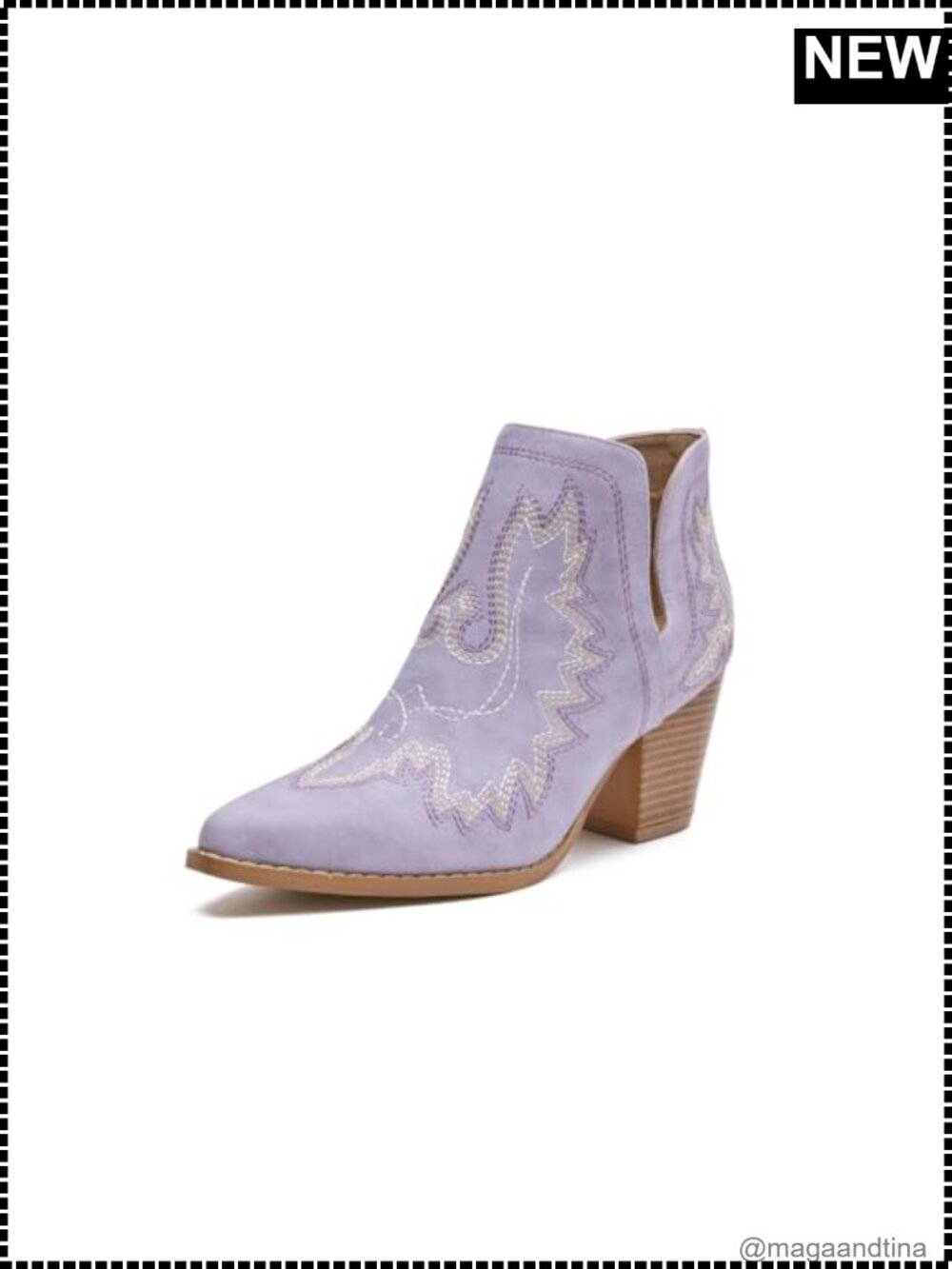 Women's Cowboy Ankle Boots Pointed Toe Chunky Block Heel Cutout Western